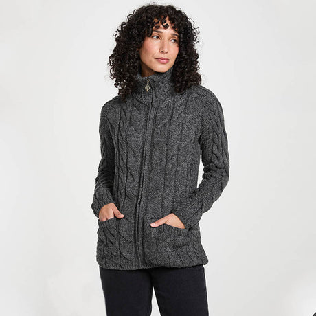 CD726-GRY Irish Zip Up Wool Turtleneck Cardigan  Creative Irish gift.