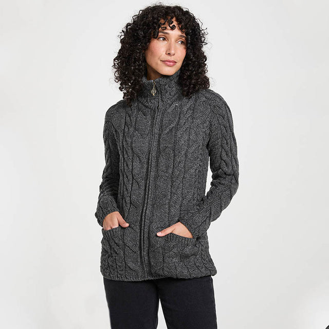 CD726-GRY Irish Zip Up Wool Turtleneck Cardigan  Creative Irish gift.