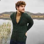 CD731-GRNSM Men's Aran Shawl Neck Merino Cardigan, Green Creative Irish gift