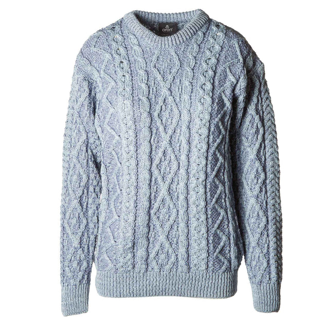 Aran Knit Plaited Crewneck Sweater - Blue - Creative Irish Gifts