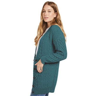 Supersoft Aran Knit Boyfriend Cardigan, Teal
color is exclusive to CIG - Creative Irish Gifts