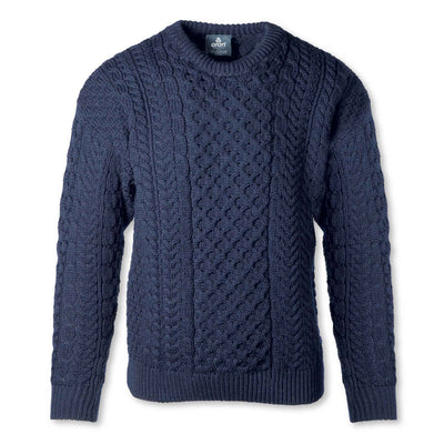 Aran Knit Crewneck Sweater, Navy - Creative Irish Gifts