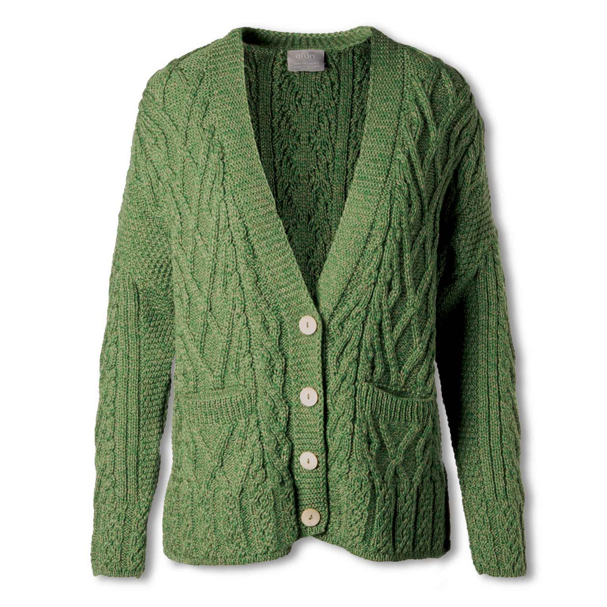 Supersoft Aran Knit Trellis Cardigan, Green - Creative Irish Gifts