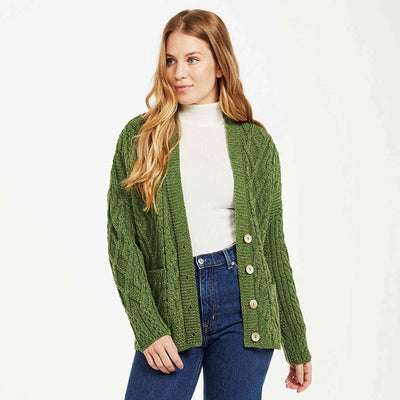 Supersoft Aran Knit Trellis Cardigan, Green - Creative Irish Gifts