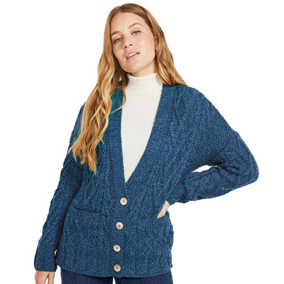 Supersoft Aran Knit Trellis Cardigan, Blue - Creative Irish Gifts