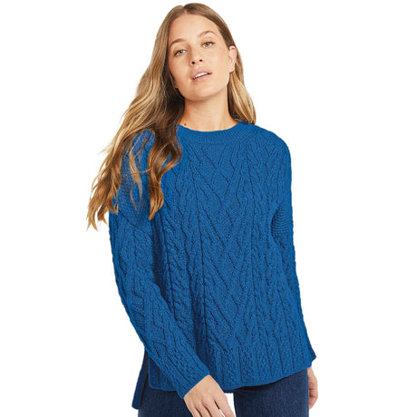 Supersoft Aran Knit Vented Trellis Sweater, Blue - Creative Irish Gifts