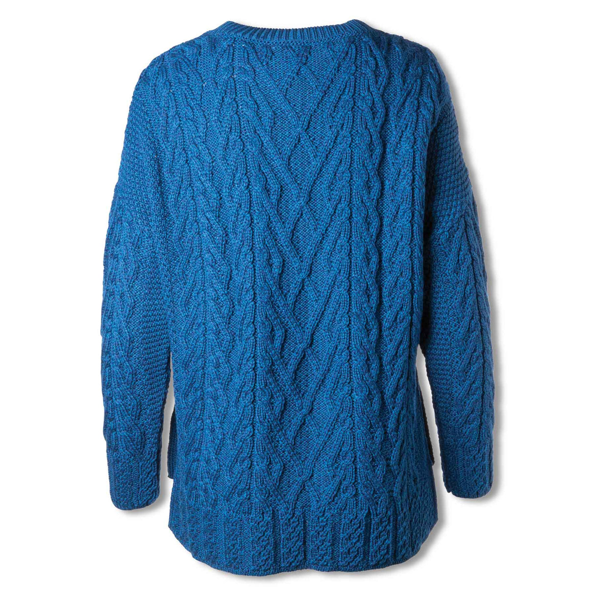 Supersoft Aran Knit Vented Trellis Sweater, Blue - Creative Irish Gifts