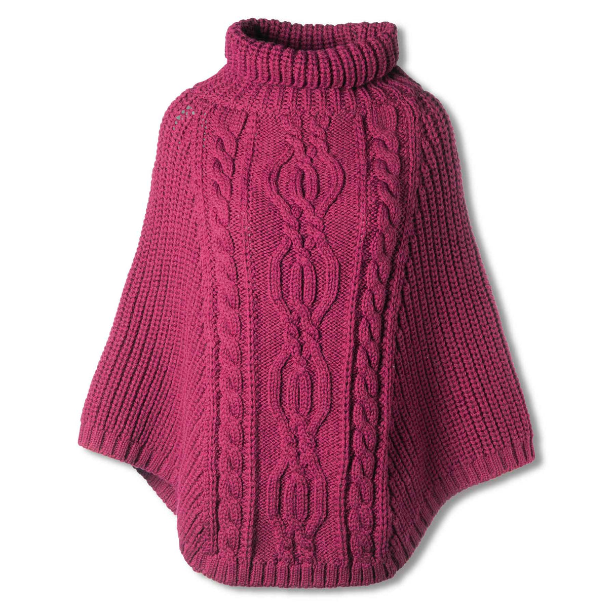 Chunky Cable Cowl Neck Poncho, Wine - Creative Irish Gifts
