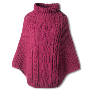 Chunky Cable Cowl Neck Poncho, Wine - Creative Irish Gifts