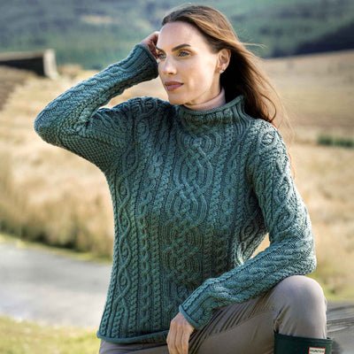 Aran Knit Mock neck Sweater, Tundra - Creative Irish Gifts