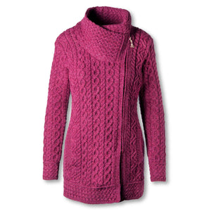 Shawl Collar Aran Knit Jacket, Purple - Creative Irish Gifts