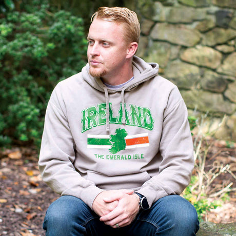 Ireland Hoodie with Ireland Flag Colors- Grey - Creative Irish Gifts