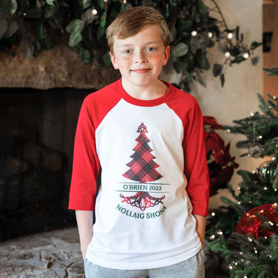 Personalized Nollaig Shona Christmas Tree Shirt, Youth - Creative Irish Gifts