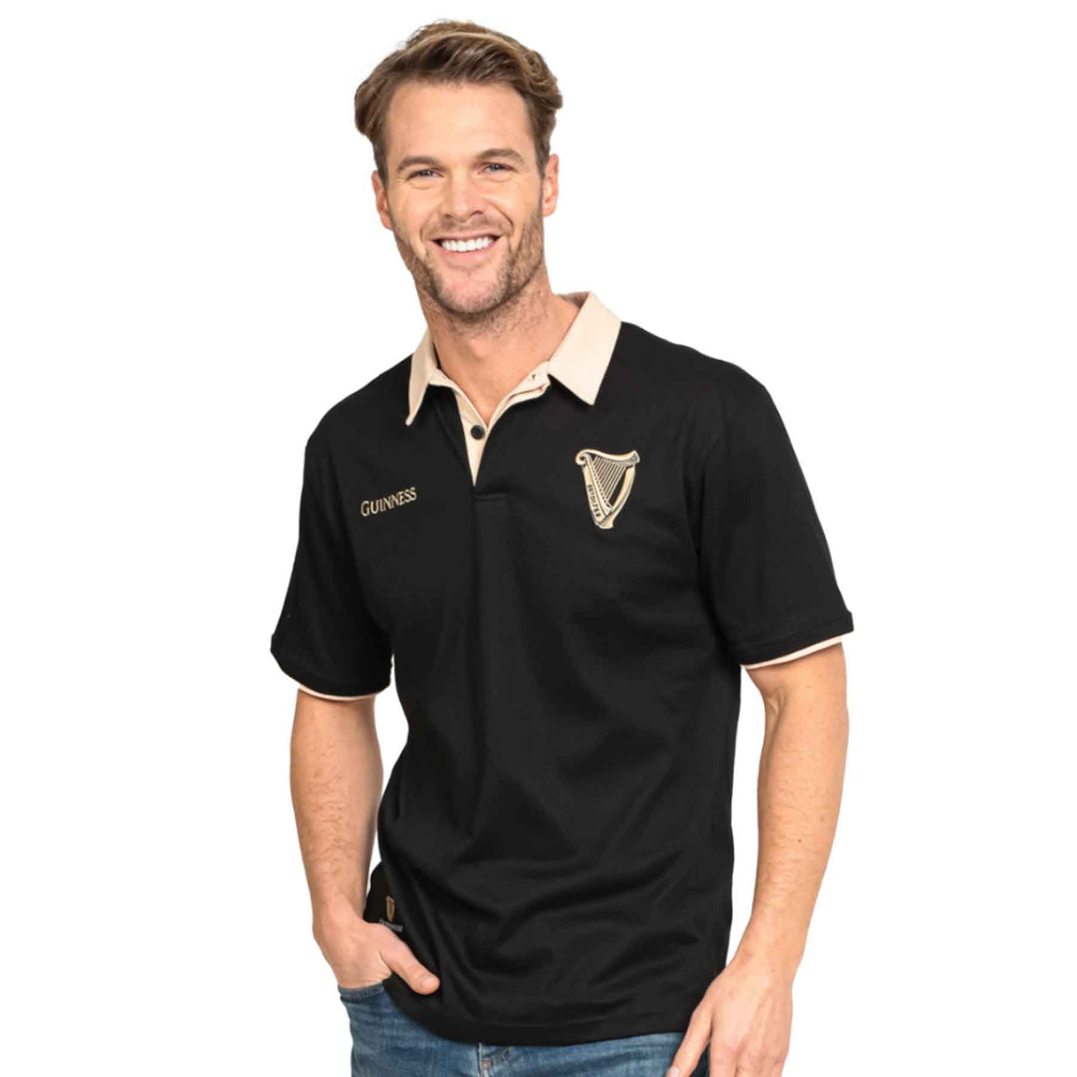 Guinness BCI Cotton Black and Cream Traditional Rugby Short Sleeve - Creative Irish Gifts