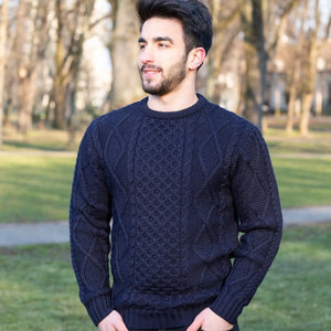 CG608-GRNSM Men's Heavyweight Wool Irish Sweater Navy Front View Creative Irish Gifts