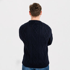 CG608-GRNSM Men's Heavyweight Wool Irish Sweater, Navy Back View  Creative Irish Gifts.com