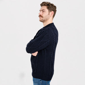 CG608-GRNSM Men's Heavyweight Wool Irish Sweater, Navy Side View Creative Irish Gifts.com