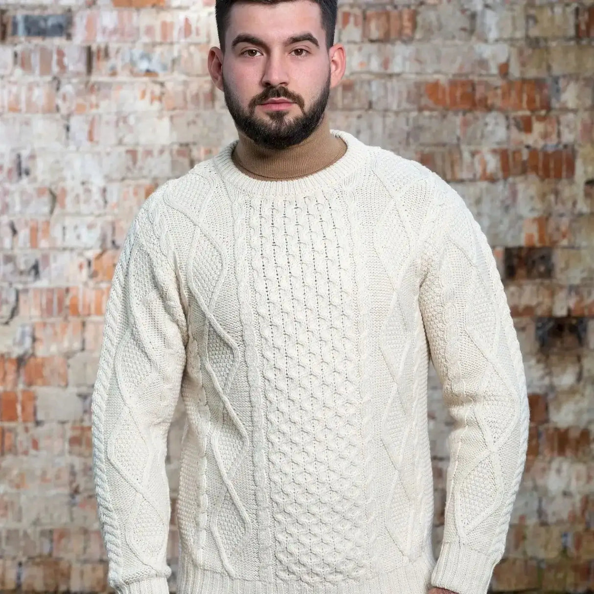 CG609-NATSM Men's Heavyweight Wool Irish Sweater Natural Front View Creative Irish Gifts
