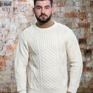 CG609-NATSM Men's Heavyweight Wool Irish Sweater Natural Front View Creative Irish Gifts