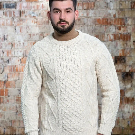 CG609-NATSM Men's Heavyweight Wool Irish Sweater Natural Front View Creative Irish Gifts
