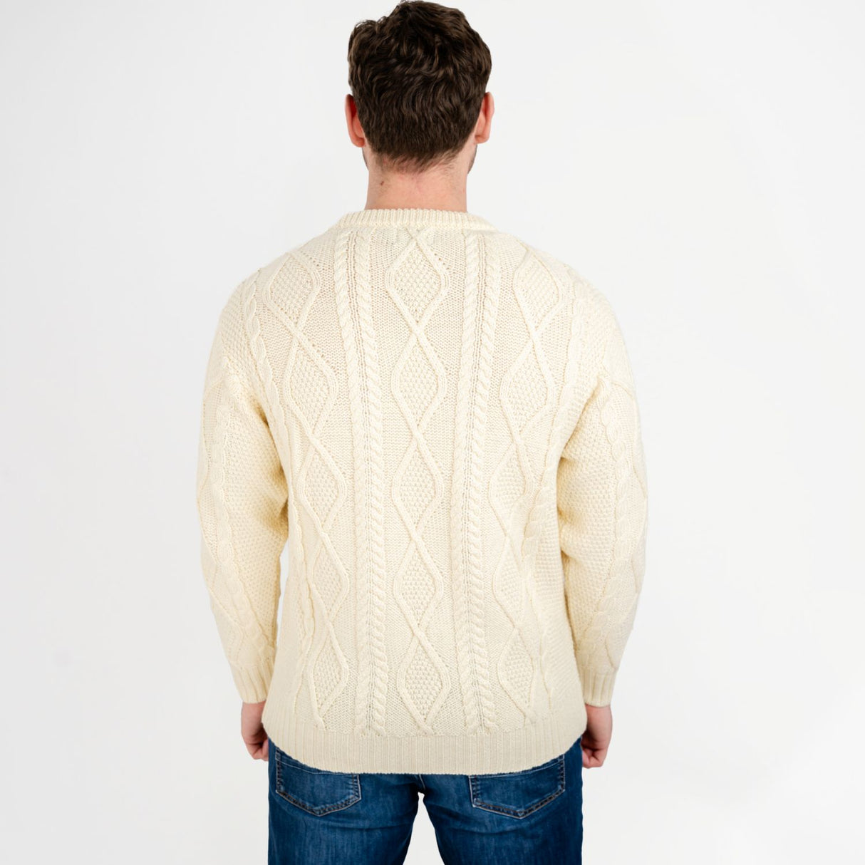 CG609-NATSM Men's Heavyweight Wool Irish Sweater, Natural Back View  Creative Irish Gifts.com