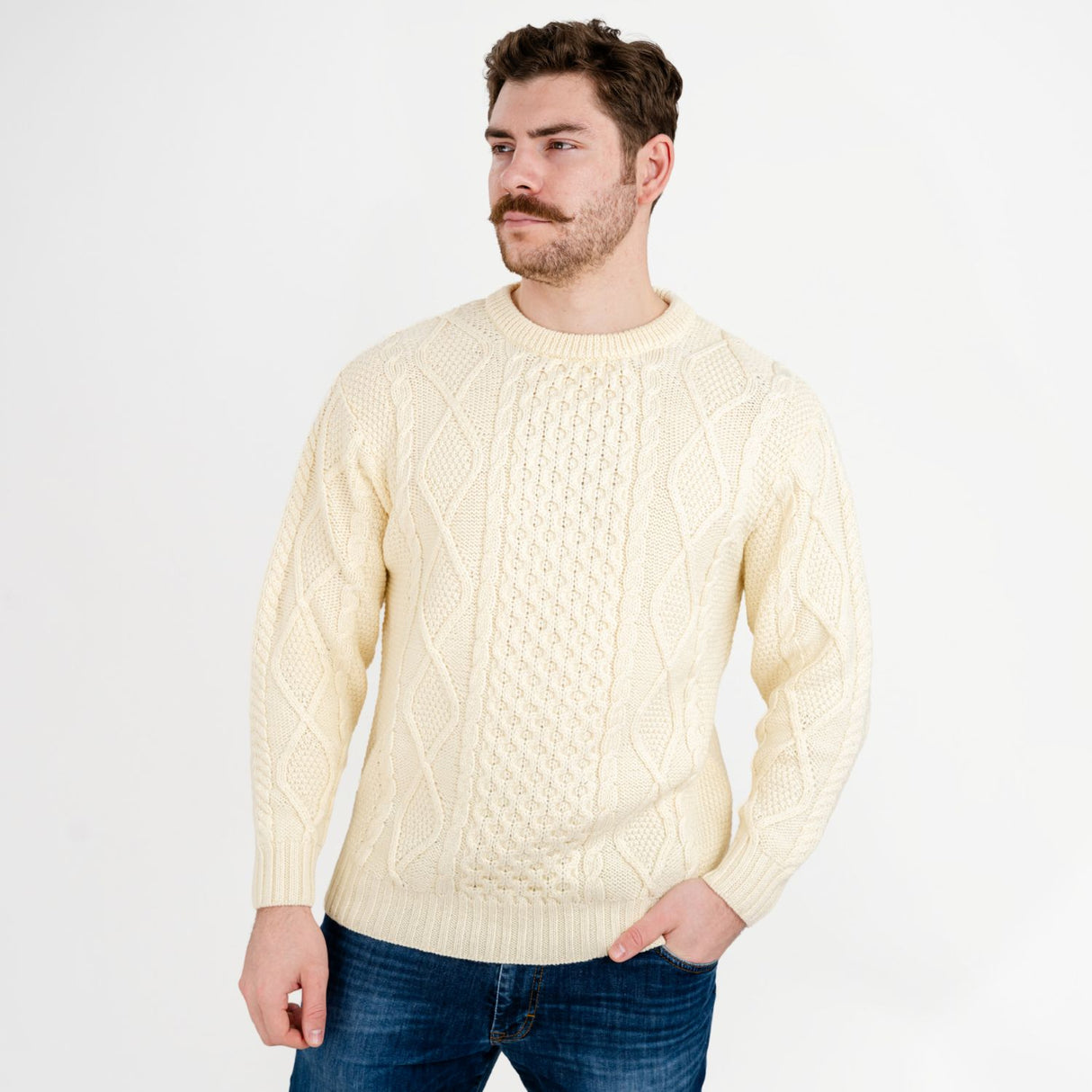 CG609-NATSM Men's Heavyweight Wool Irish Sweater, Natural Studio Creative Irish Gifts.com