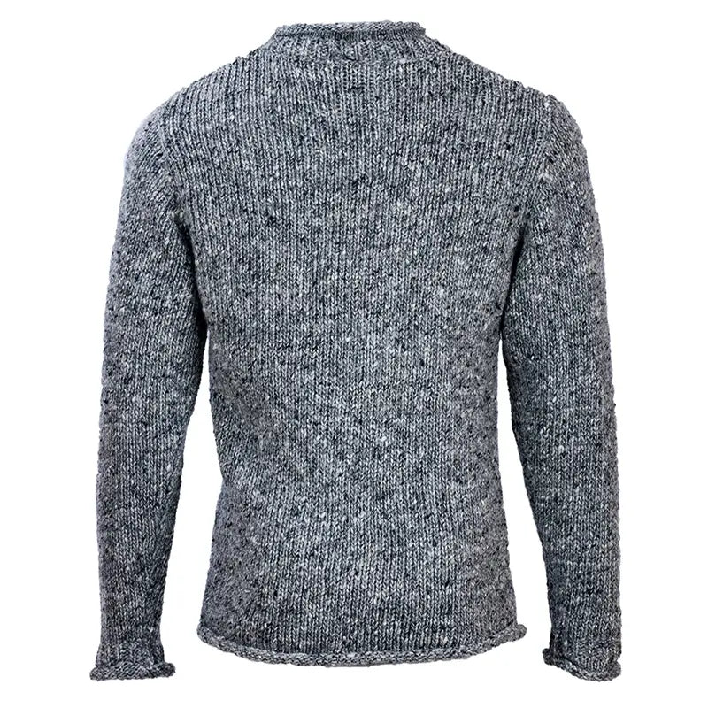 CG623-NVYMD Men's Donegal Tweed Roll Neck Aran Sweater Gray Studio Creative Irish Gifts