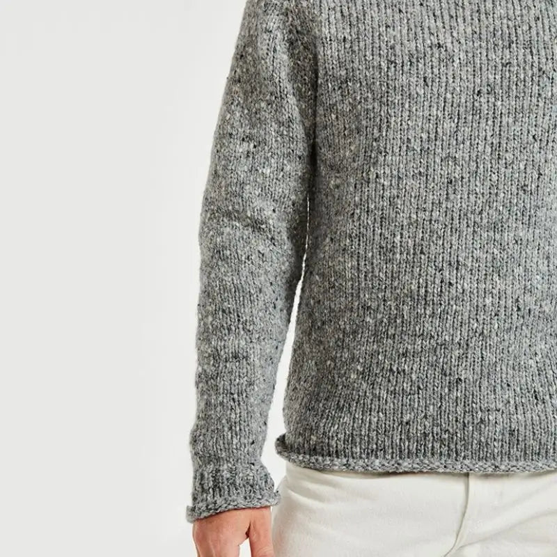 CG623-NVYMD Men's Donegal Tweed Roll Neck Aran Sweater Gray Creative Irish Gifts