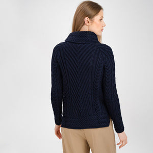 CG628-NVYSM Women's Merino Wool Irish Turtleneck Sweater, Navy Back View Creative Irish Gifts.com