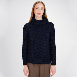 CG628-NVYSM Women's Merino Wool Irish Turtleneck Sweater, Navy Studio Creative Irish Gifts.com