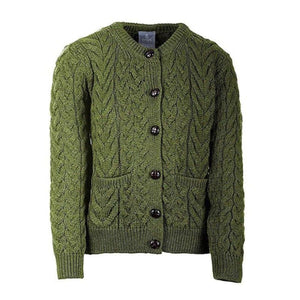 CG640-PNKMD Ladies Aran Knit Lumber Cardigan, Meadow Green Creative Irish Gifts.com
