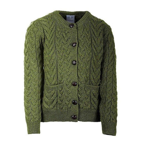 CG640-PNKMD Ladies Aran Knit Lumber Cardigan, Meadow Green Creative Irish Gifts.com