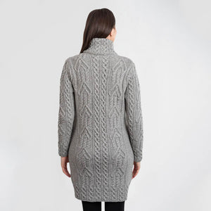 CG650-Ladies Full Zip Merino Aran Coat, Gray Back View Creative Irish Gifts.com