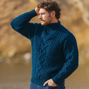 CG702 Men's Shawl Collar Fisherman Sweater Ocean Blue Lifestyle Creative Irish Gifts