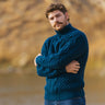 CG702 Men's Shawl Collar Fisherman Sweater Ocean Blue Side Creative Irish Gifts