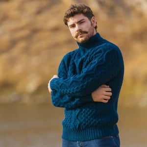 CG702 Men's Shawl Collar Fisherman Sweater Ocean Blue Side Creative Irish Gifts