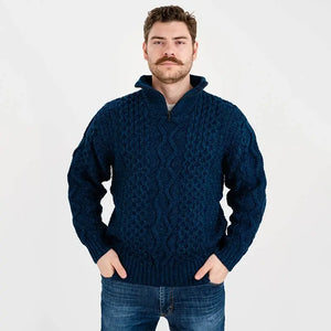 CG702 Men's Shawl Collar Fisherman Sweater Ocean Blue Studio Creative Irish Gifts