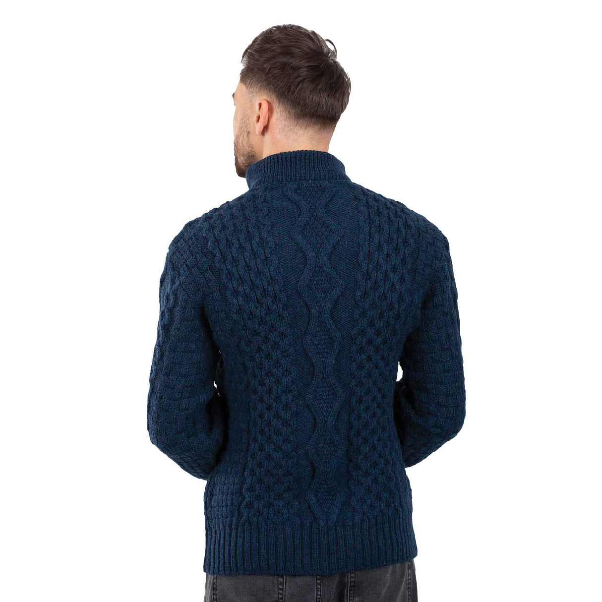 Men's Shawl Collar Fisherman Sweater, Ocean Blue - Creative Irish Gifts