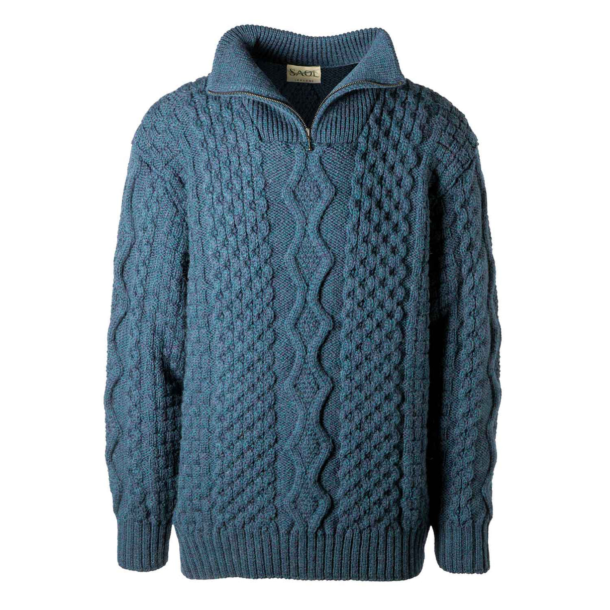 Men's Shawl Collar Fisherman Sweater, Ocean Blue - Creative Irish Gifts