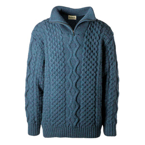 Men's Shawl Collar Fisherman Sweater, Ocean Blue - Creative Irish Gifts