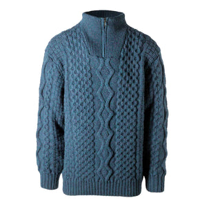 Men's Shawl Collar Fisherman Sweater, Ocean Blue - Creative Irish Gifts