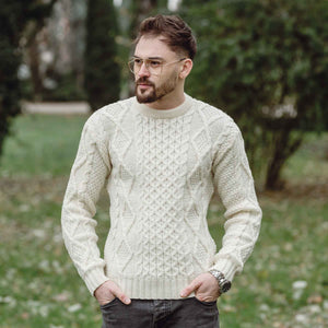 Men's Fisherman Cable Knit Sweater, Natural - Creative Irish Gifts