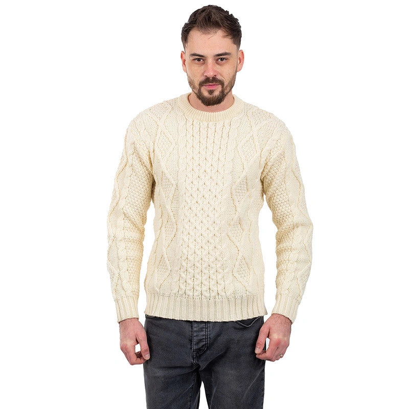 CG703 Men's Fisherman Cable Knit Sweater Natural Front Studio Creative Irish Gifts