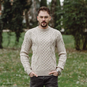 Men's Fisherman Cable Knit Sweater, Parsnip - Creative Irish Gifts