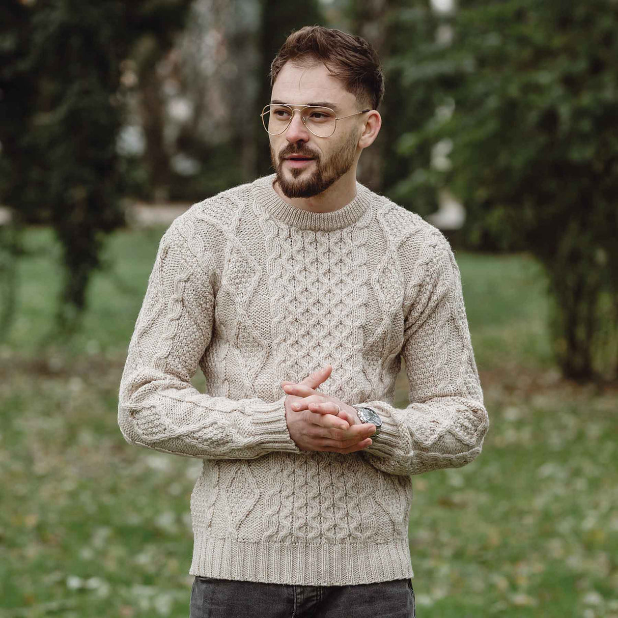 Men's Fisherman Cable Knit Sweater, Parsnip - Creative Irish Gifts