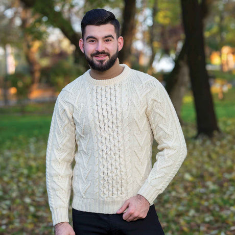 Men's Merino Aran Sweater, Natural - Creative Irish Gifts