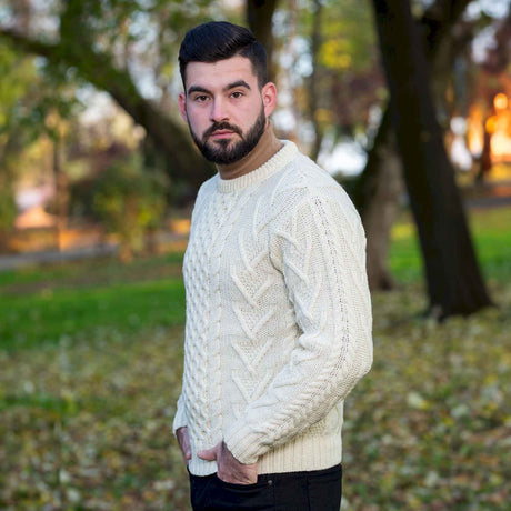 Men's Merino Aran Sweater, Natural - Creative Irish Gifts