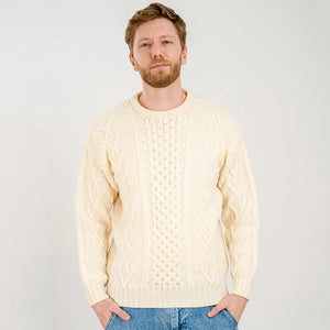 CG706 Men's Merino Aran Sweater Natural Studio View Creative Irish Gifts