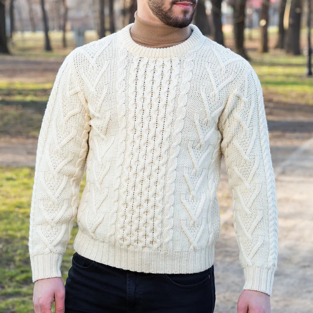 CG706 Men's Merino Aran Sweater Natural Creative Irish Gifts