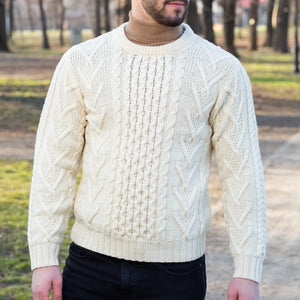 CG706 Men's Merino Aran Sweater Natural Creative Irish Gifts